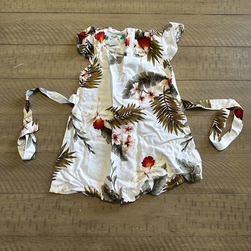 Two Palms Dress Hawaiian White Floral Size 2 Girls Toddler Vintage Authentic